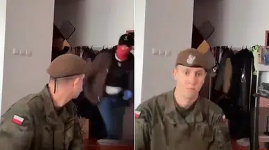 Polonya'da Askeri Üniforma ile Alay Eden Şahıs Canlı Yayında Yakalandı