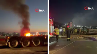 İzmir Aliağa'da seyir halindeki tır alev alev yandı