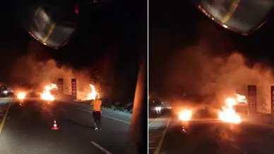 Elazığ’da korkutan yangın: Seyir halindeki tır alev aldı