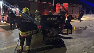 Bolu’da takla atan otomobil alev aldı