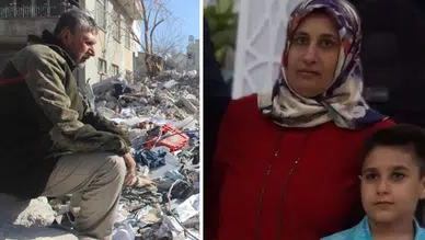Depremde ölen eşi ve oğlunun cansız bedenini arıyor