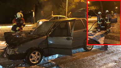 Balıkesir'de panik anları: Park halindeki araç alev alev yandı