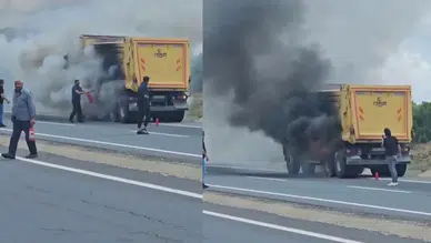 Elazığ'da kamyon alev alev yandı! İşte o anlar