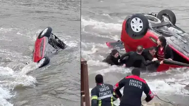 Amasya’da otomobil nehre uçtu : Anne ve kızı yaralandı