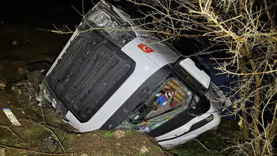 Adıyaman'da kaza : Tır şarampole devrildi, sürücü yaralandı