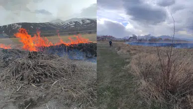 Van Gevaş'ta anız yangını : Ekipler kontrol altına aldı