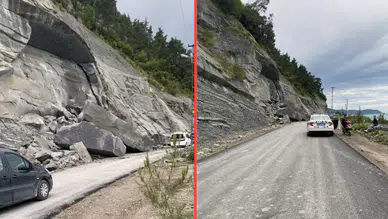 Sinop Ayvancık'ta heyelan meydana geldi : Yol ulaşıma kapatıldı
