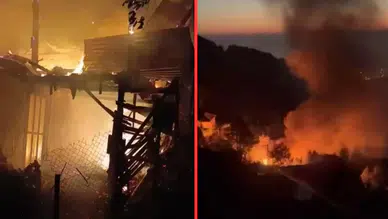 Hatay'da alevlere teslim olan 2 katlı ahşap ev küle döndü
