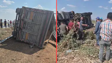 Edirne'de virajı alamayan kamyon devrildi : 1 yaralı