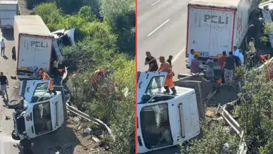 Sakarya’da emniyet şeridindeki KGM aracına çekici çarptı : 3 yaralı