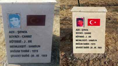 Bingöl’de şehit 33 askerin temsili mezar taşındaki fotoğrafı ve Türk bayrağı yenilendi
