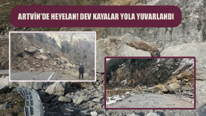 Artvin'de heyelan! Dev kayalar yola yuvarlandı