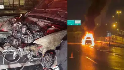 Üsküdar TEM Otoyolu'nda otomobil alev aldı!