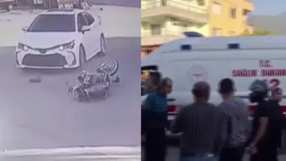 Hatay’da motosiklet otomobille çarpıştı sürücü yaşlı çiftin üzerine uçtu