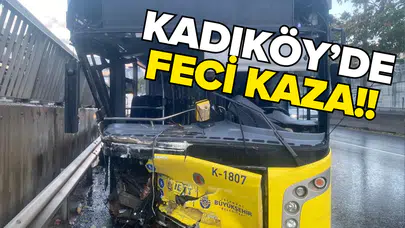 Bariyerlere saplanan otobüste 2 yaralı!