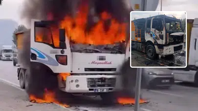 Bursa'da seyir halindeki kamyonda yangın!