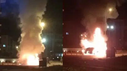 Denizli'de park halindeki otomobil alev alev yandı!