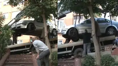 Şişli'de kontrolden çıkan otomobil, park duvarına çarptı