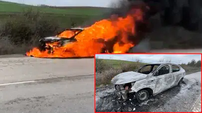 Edirne'de otomobil yangını: Alevler içindekaldı