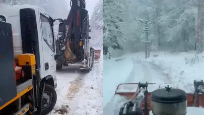 Düzce’de kar ekipleri mahsur bıraktı