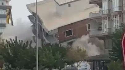 Gaziantep’te bina çöküşü kamerada