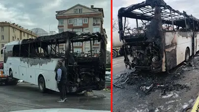 Silivri'de işçi servisi alev alev yandı!