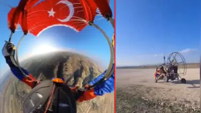 Uşak’ta serbest paraşüt pilotundan Ulubey Kanyonu’na atlayış