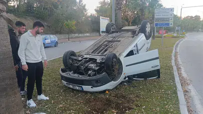 Antalya’da takla atan otomobilden sürücü ayakta çıktı