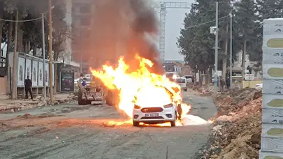 Hatay’da şantiye çalışmasında doğalgaz borusu patladı, araç yandı