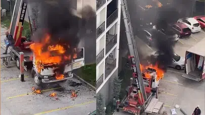 Bursa’da korku dolu anlar: Eşya taşıyan vinçli kamyon alev aldı