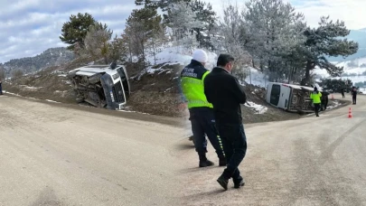 Bolu'da Erpiliç işçilerini taşıyan servis devrildi!