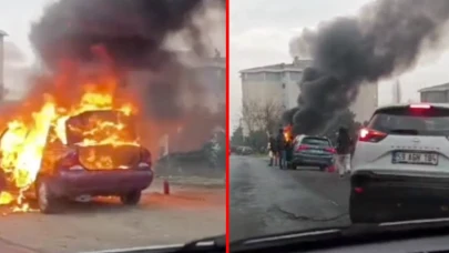 Seyir halindeki otomobil yandı! O anlar kameraya yansıdı