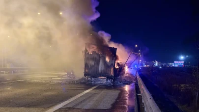 Sakarya'da seyir halindeki tır yangını
