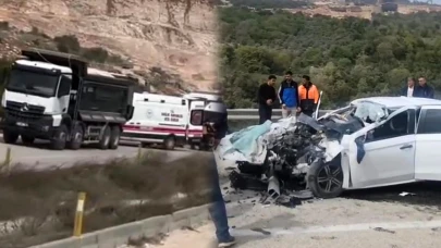 Hafriyat kamyonu ile otomobil çarpıştı!
