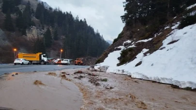Karlar eridi, alabalık tesisini su bastı