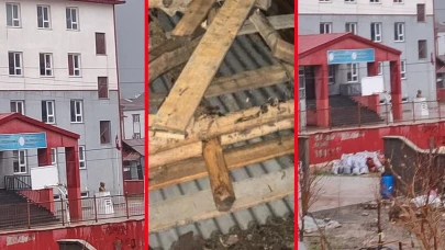 Hakkari'de şiddetli fırtına: Okulun çatısı uçtu!
