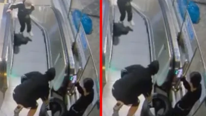 Metro istasyonunda şok olay: Yürüyen merdivene çöp fırlattılar