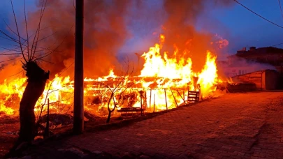 Bursa'da ahır yangını! Panik dolu anlar kamerada: 150 saman balyası kül oldu