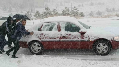 Van'ın Başkale ilçesinde kar yağışı nedeniyle bazı araçlar yolda kaldı