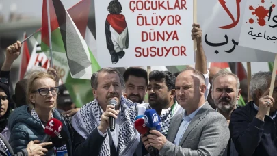 200 sendikacı, BM Türkiye önünde Filistin için bir araya geldi