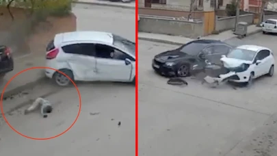 Çorum'da iki otomobil çarpıştı! Küçük çocuk camdan uçtu