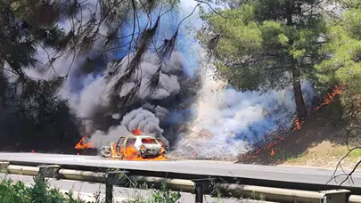 Araç alev aldı, yangın ormana sıçradı!