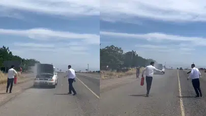 Seyir halindeki otomobil alev aldı! Müdahale şoförlerden geldi!