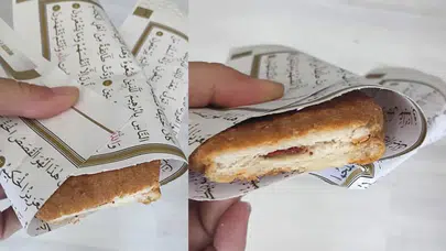 Kur’an-ı Kerim sayfalarını tost kağıdı yaptı