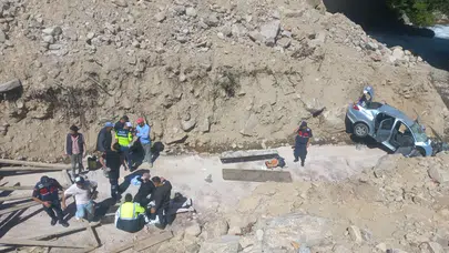 Rize'de dere yatağına uçan otomobilde can pazarı: 5 kişi yaralı