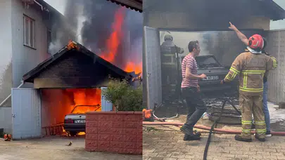 Bartın'da garaj ve otomobil cayır cayır yandı!