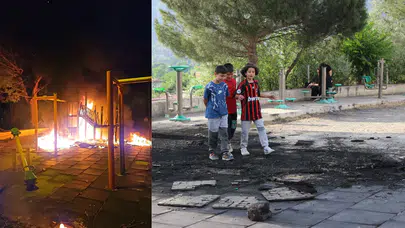 Amasya'da korku dolu anlar: Çocuk parkı cayır cayır yandı!