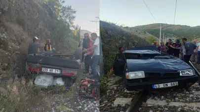 Feci kaza! Otomobil tren yoluna uçtu