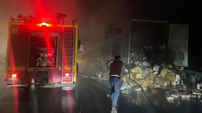 Erzincan'da kumaş ve kozmetik yüklü tır yandı!