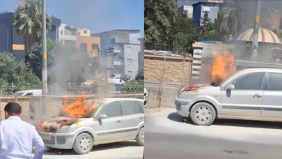 Hatay'da park halindeki otomobil cayır cayır yandı!
